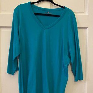 Women's 2x (26/28) Turquoise shirt 3/4 sleeves Woman Within